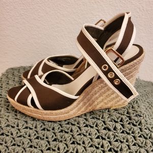 Franco Sarto Espadrille Wedge Brown w/White Trim